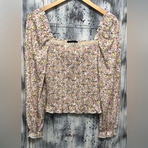 Ava Rose Summer Floral Boho Top ~ Puff Long Sleeve ~ Ruched Bodice ~ NWT!